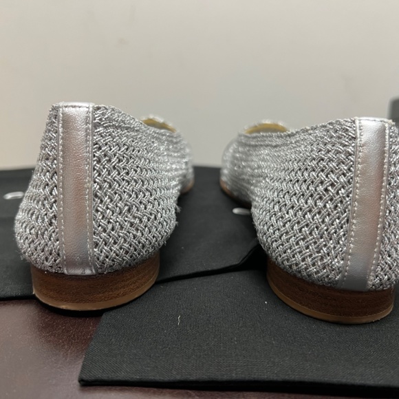 Chanel Ballet flats, silver fabric with black grosgrain toe, size 38.5 - Picture 5 of 7